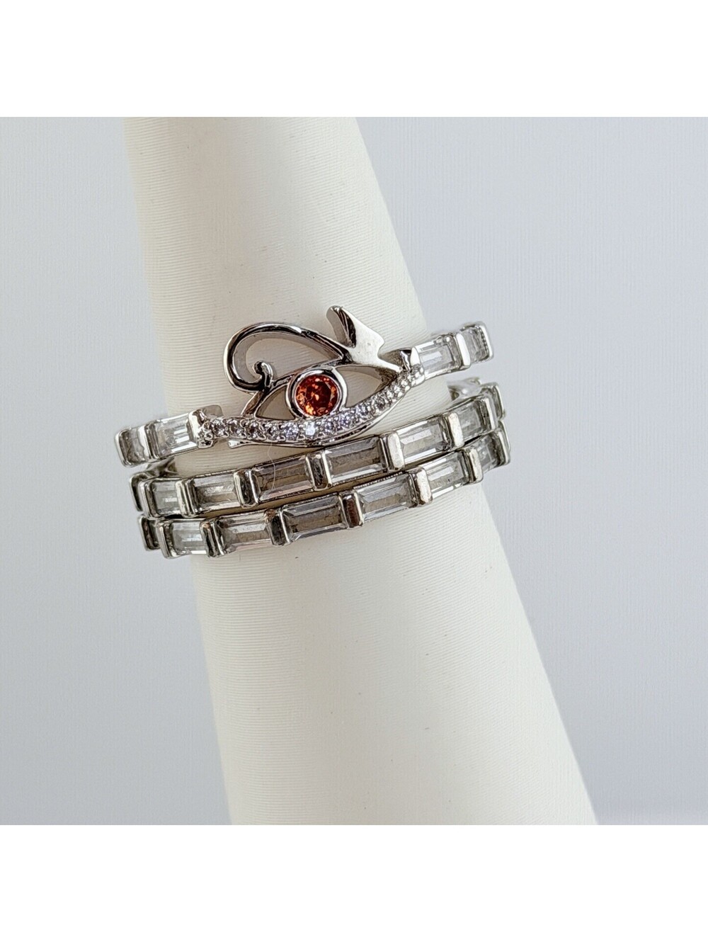 Bomb Party Ring Sz 9 Cleopatra "The Eye of Horus" Garnet Rhodium RBP2644 RETRO